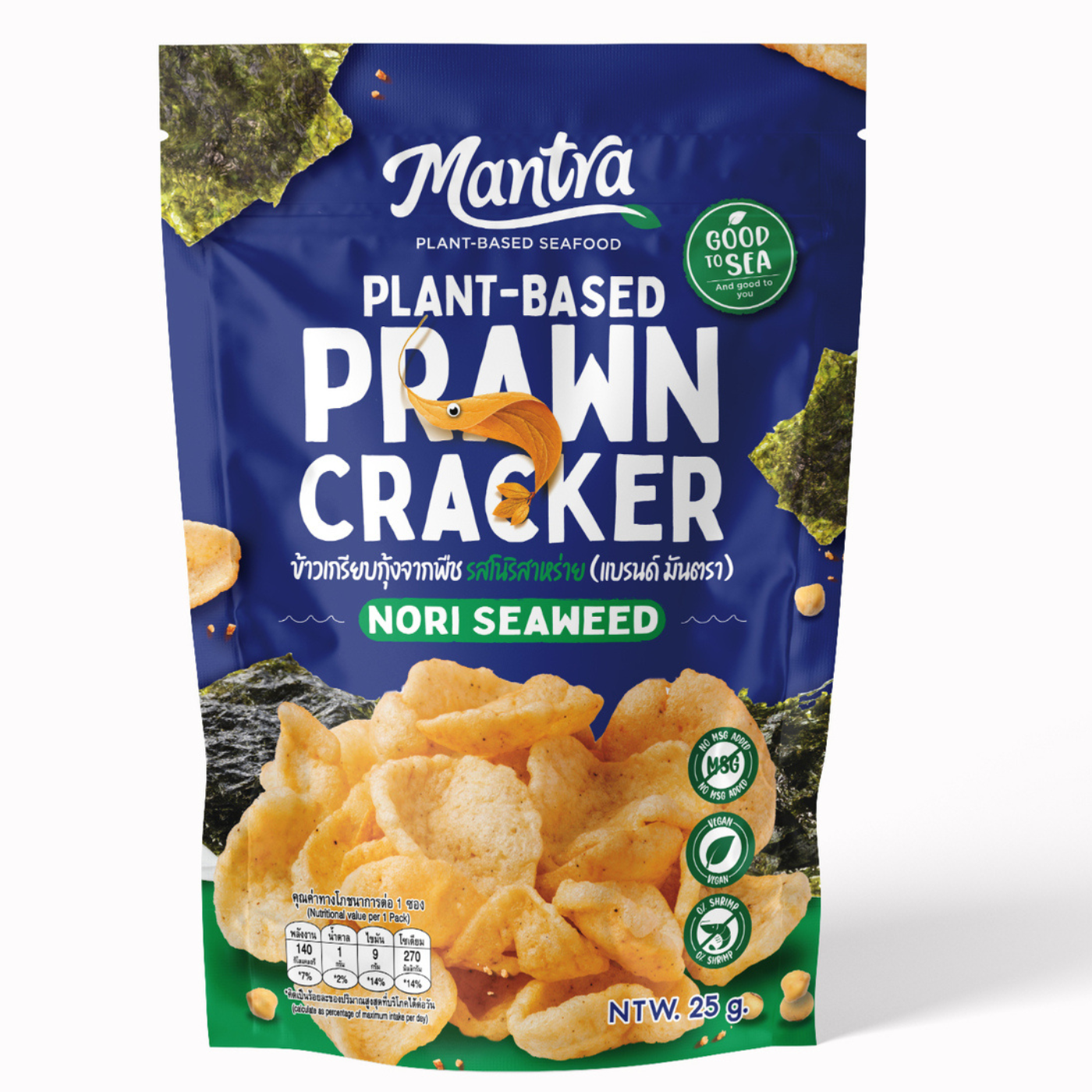 MANTRA Plant-Based Prawn Cracker 25G - Nori Seaweed FlavorSnacksA delicious fusion of crispy prawn crackers and the umami richness of seaweed! The subtle briny notes of real nori seaweed enhance the flavor, offering a savory and addictive crunch with ever